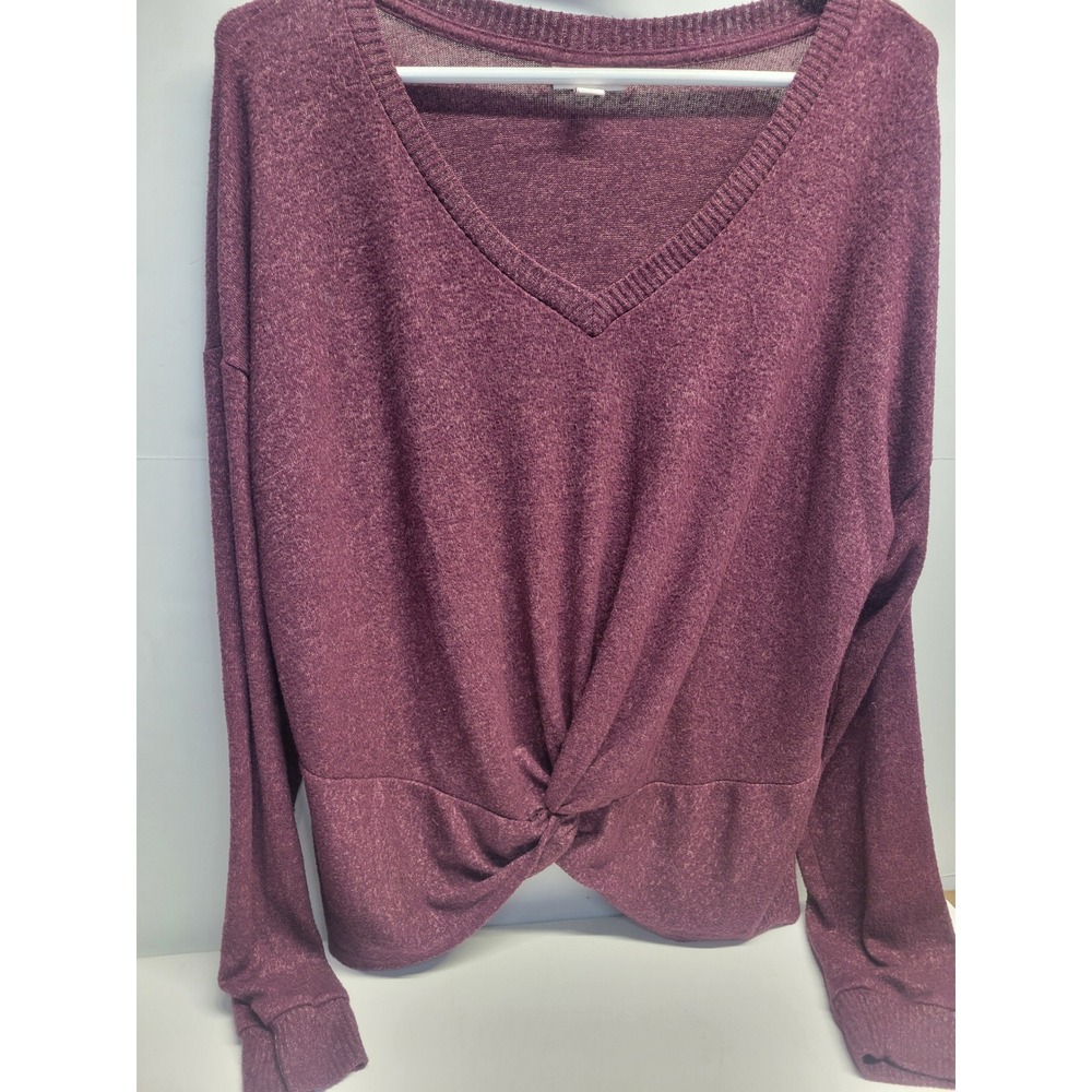 So Juniors V Neck Long Sleeve Twist Front‎ Sweater Burgundy XL - Picture 7 of 8